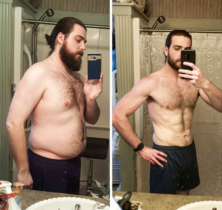 Abslimed man before and after application